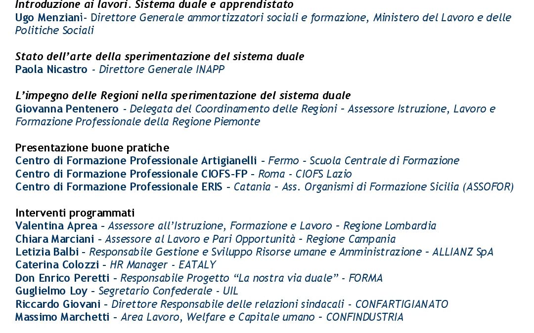 Le buone pratiche dell’ERIS protagoniste del convegno “Passo dopo passo: il Duale verso la stabilizzazione” organizzato a Roma dal Ministero del Lavoro