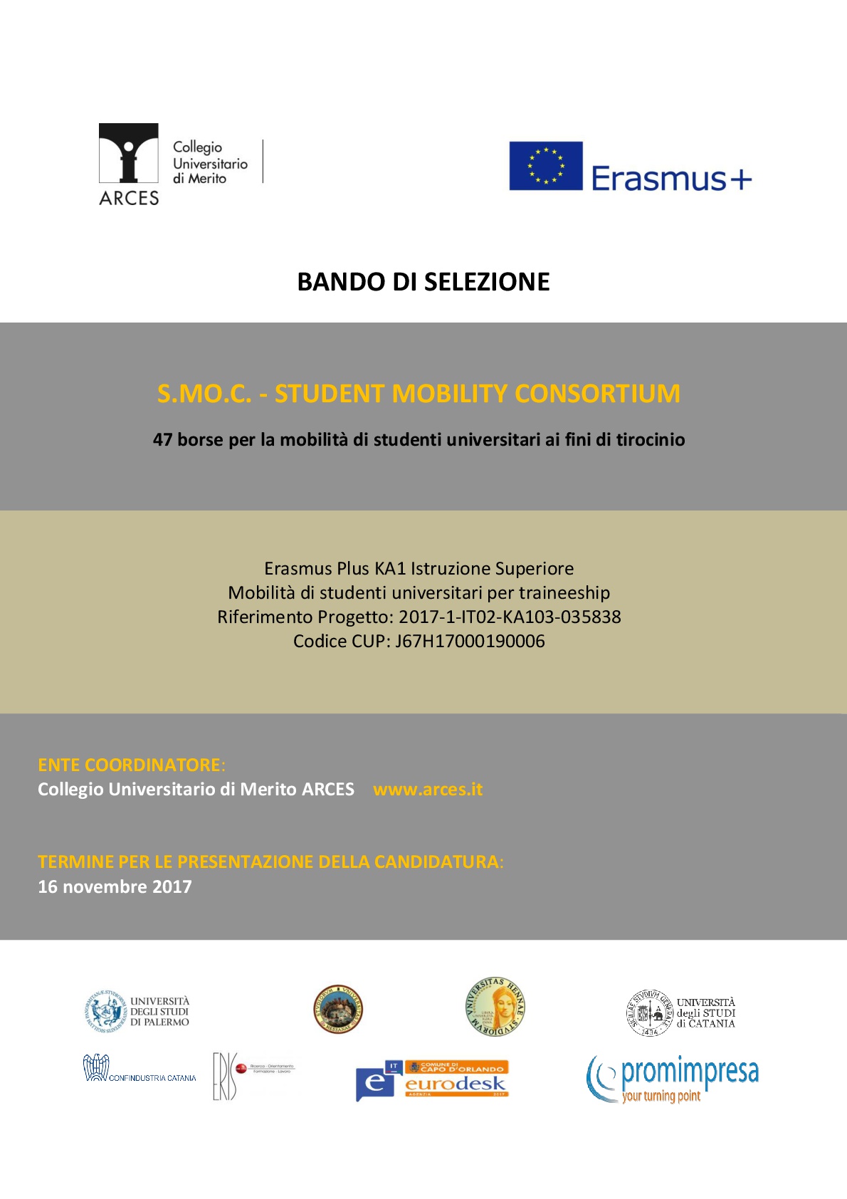 bando selezione erasmus plus arces